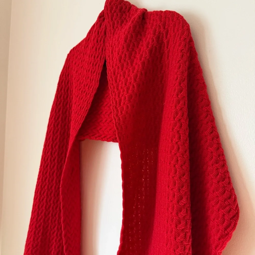 Portolano 100% Cashmere Very Long and Large Red Cable Knit Wrap Scarf